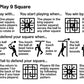 How to play 9 square infographic. One player per square. King is in the middle. Don't let the ball fall within your square