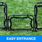 Entrance to Gaga Ball net made of infinets with text that says, "easy entrance"