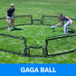 gaga ball net built with infinets with text that says, "gaga ball"