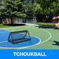 guy jumping with a tchoukball looking at tchoukball net